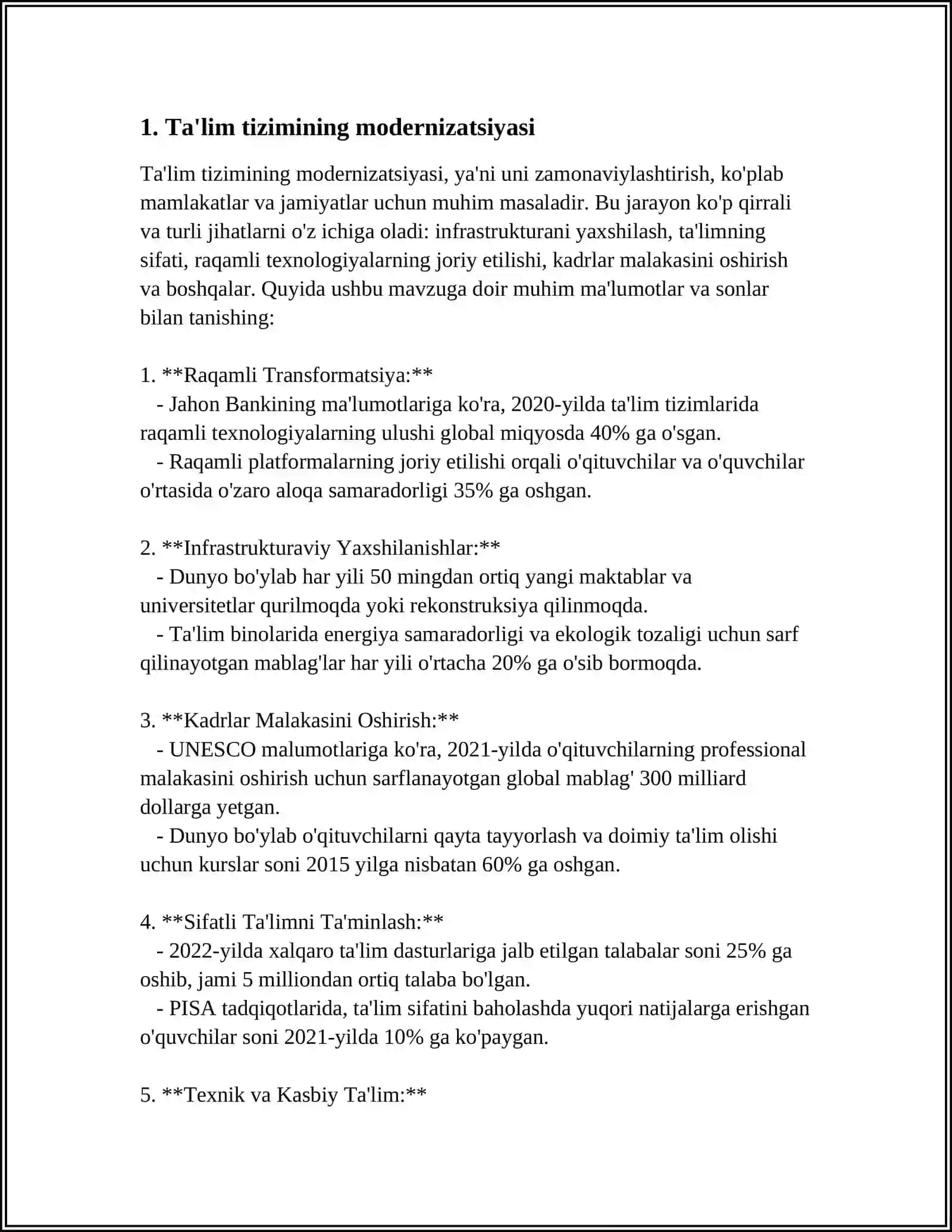 O‘ZBEKISTONDA TA'LIM SOHASIDA AMALGA OSHIRILGAN ISLOHOTLAR 3