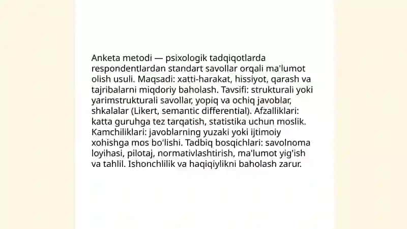 Psixologiya tadqiqot metodlari; anketa, suhbat 3