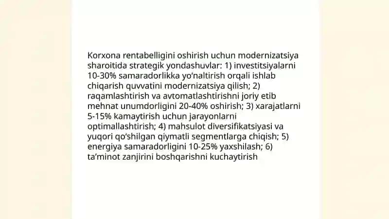 Mamlakatni modernizatsiyalash sharoitida korxona foydasi va uni maksimallashtirish yo'llari 3