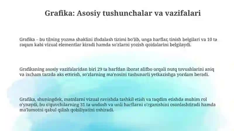 Grafika. Orfografiya va orfoepiya. Ona tili lug'at tarkibing ma'no jihatdan tavsiflanishi 3