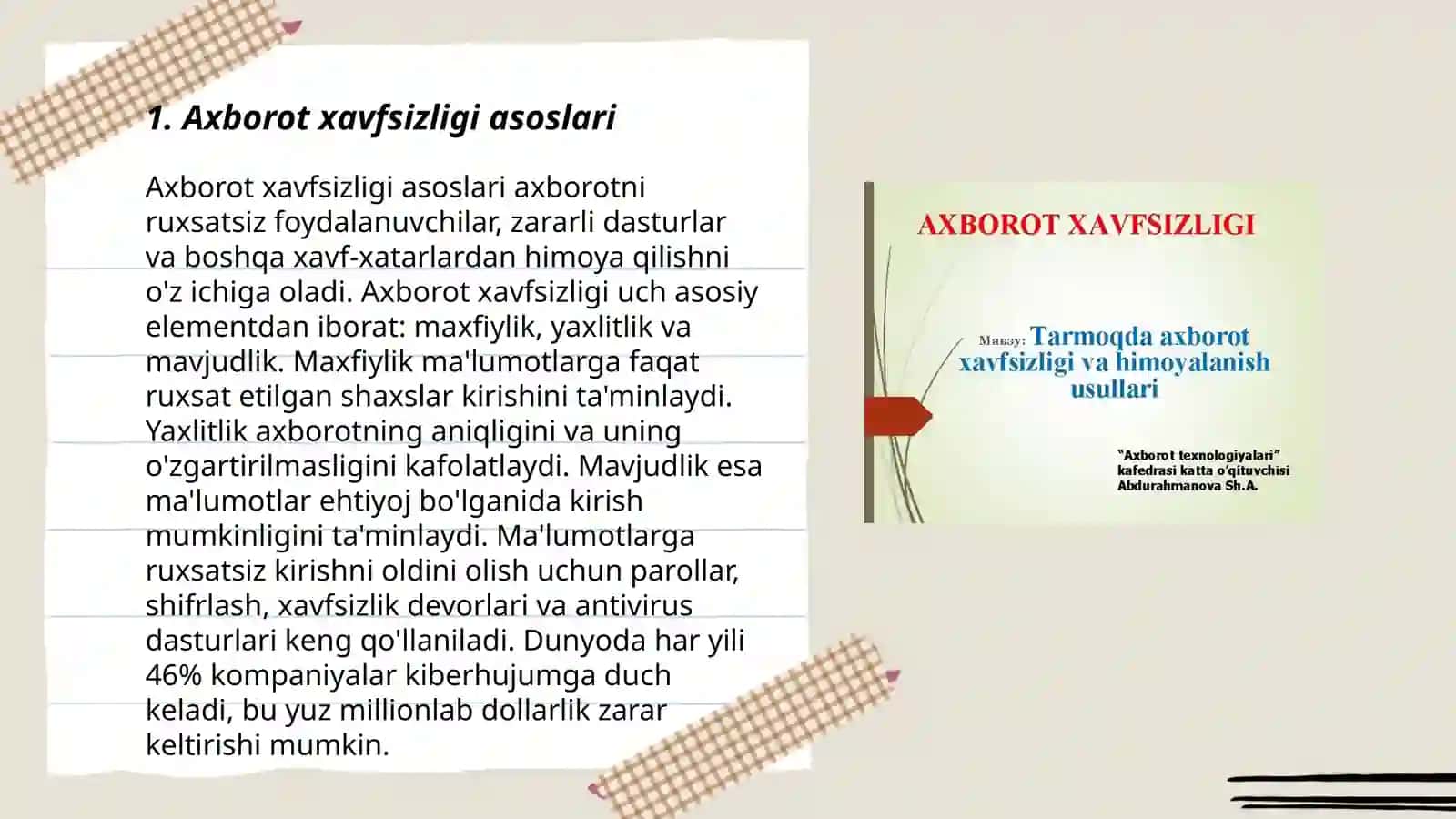 Axborot xavfsizligi va axborotlarni himoyalash usullari 3