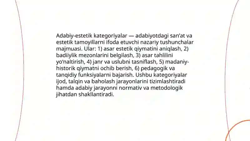 Adabiyot nazarivasi (2-tomlik) kitobidan "Adabiy - estetik kategoriyalar" bo’limi 3