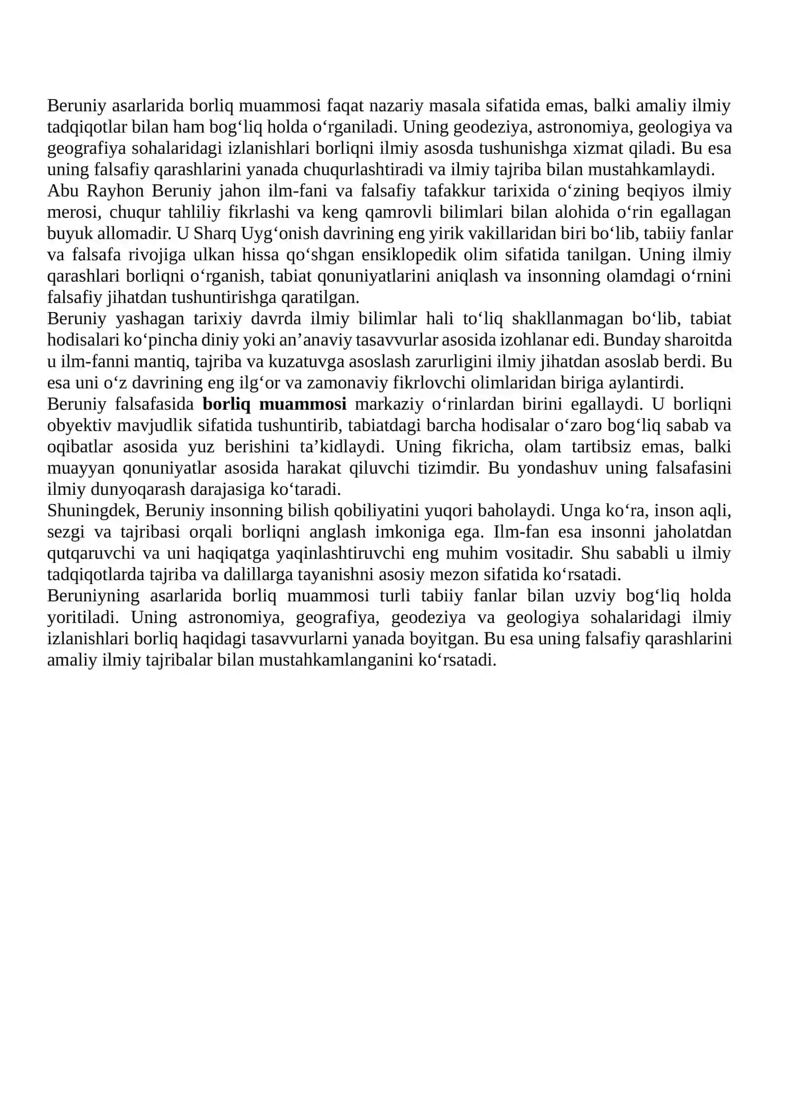 Beruniy falsafiy qarashlari va uning asarlaridagi borliq muammosining 3