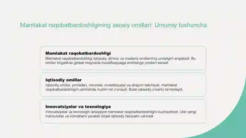 Mamlakat raqobatbardoshligining asosiy omillari 3