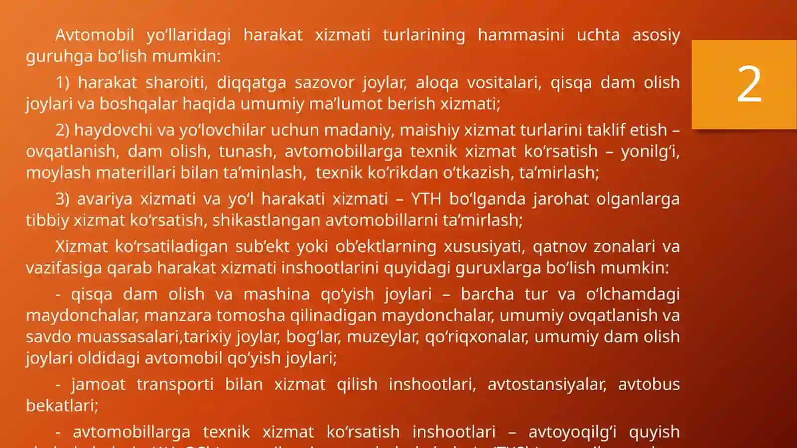 HARAKAT ISHTIROKCHILARIGA XIZMAT KO‘RSATISH INSHOOTLARI 3