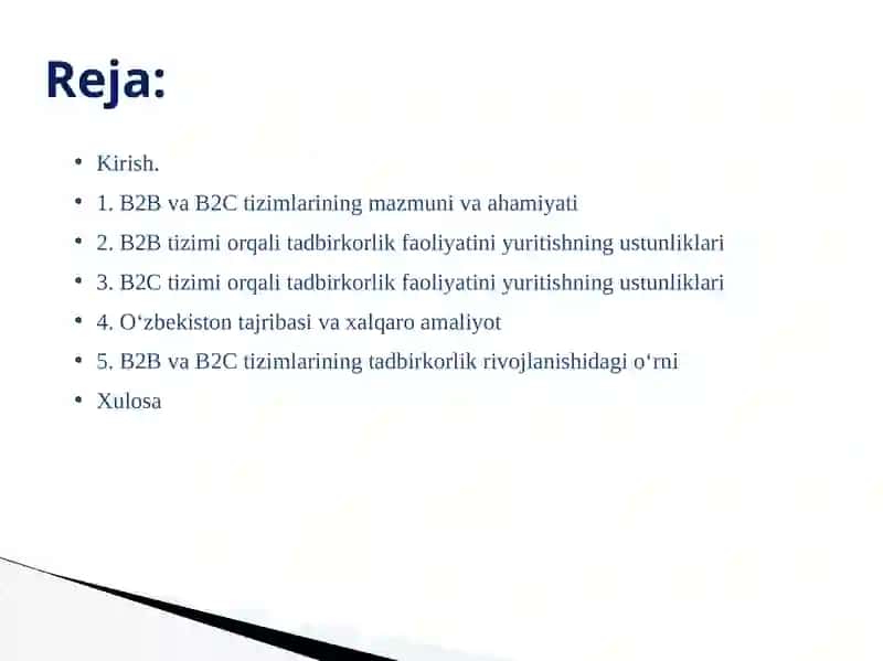 “Tadbirkorlik faoiliyatini yuritishda B2B va B2C ishlash tizimi” mavzusidagi elektron malaka ishi 3