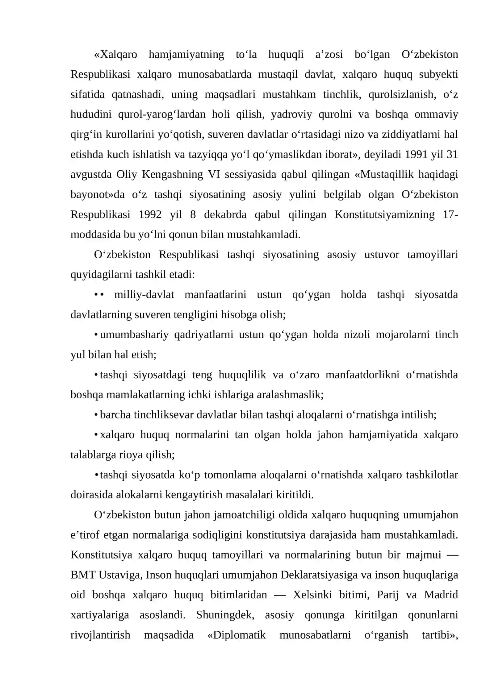 Millatlararo munosabatlardagi barqarorlik. Tinchliksevar mustaqil tashqi siyosat asoslarining ishlab chiqilishi 3