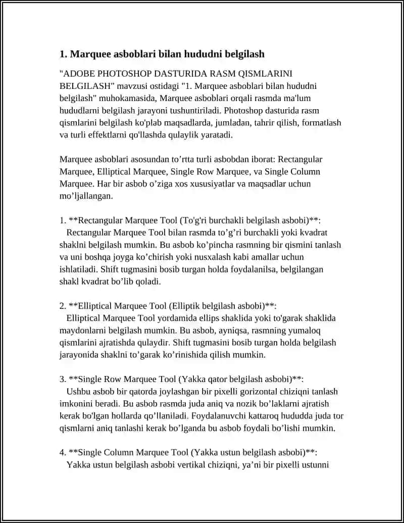ADOBE PHOTOSHOP DASTURIDA RASM QISMLARINI BELGILASH 3