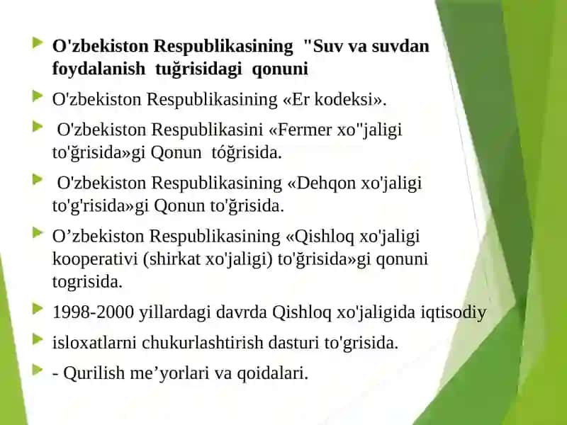 GIDROMELIORATIV TIZIMLARDAN FOYDALANISHDAGI MAVJUD QONUNLAR VA QOIDALAR 3