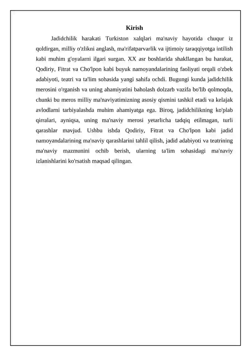 Jadid namoyondalari (Qodiriy, Fitrat, Cho'lpon) qoldirgan ma’naviy meros 3