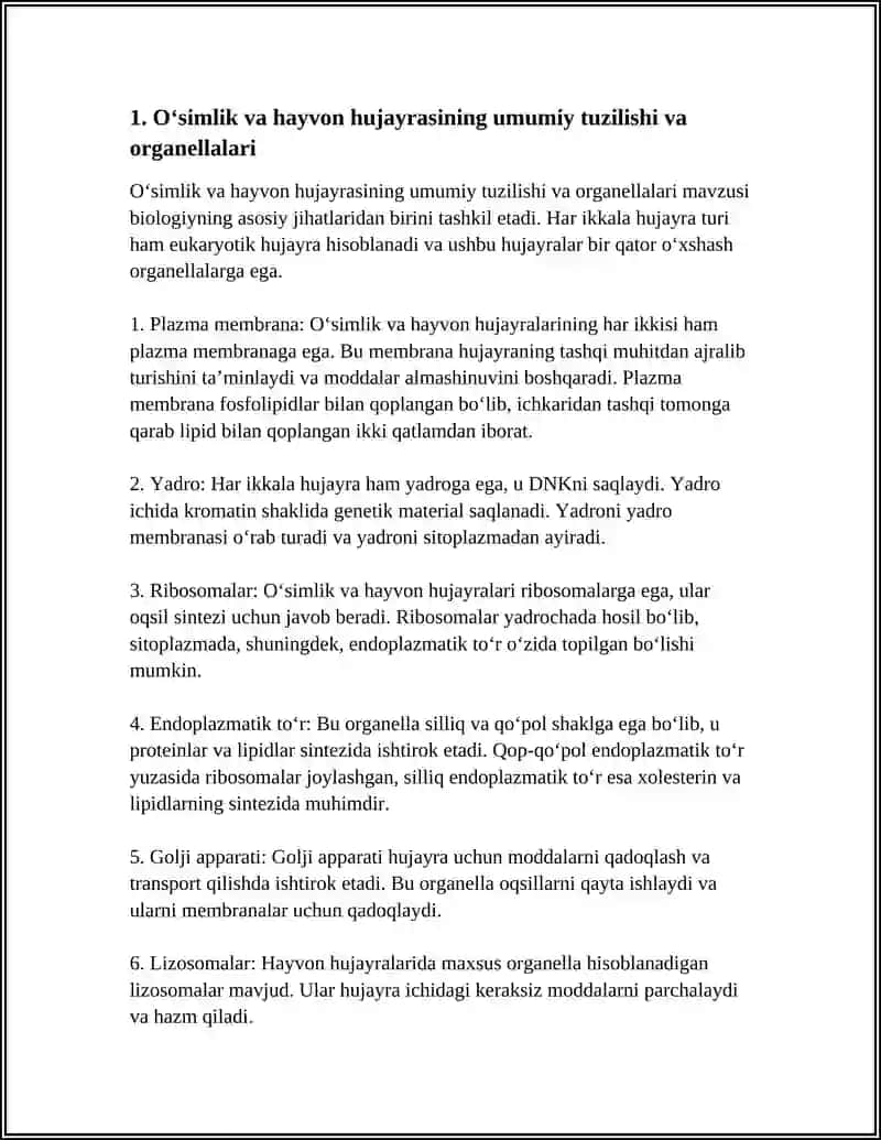 OʻSIMLIK VA HAYVON HUJAYRASINING FARQLI VA OʻXSHASHLIK BELGILARI 3