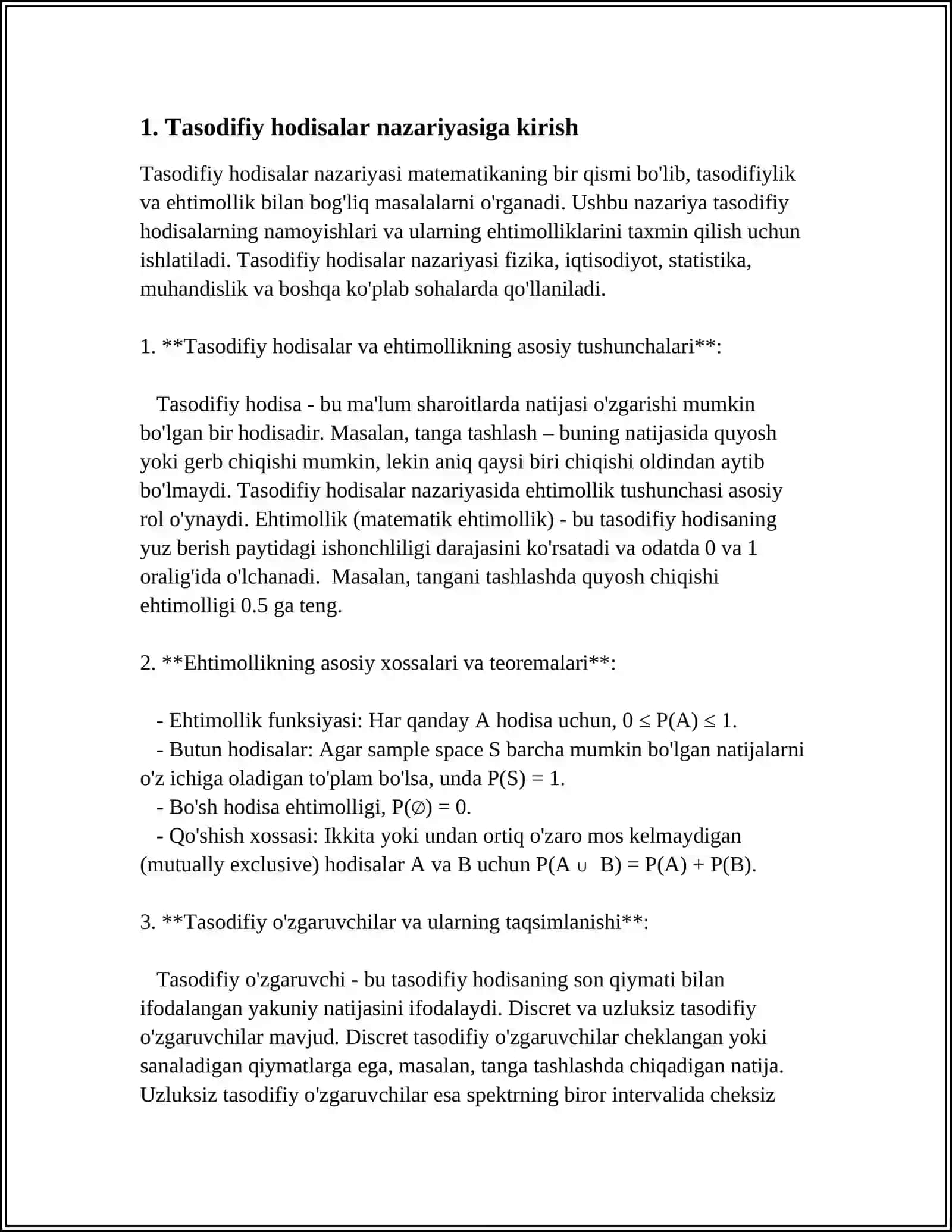 TASODIFIY HODISALAR,ULARNING KLASSIFIKATSIYASI VA HODISALAR USTIDA AMALLAR 3