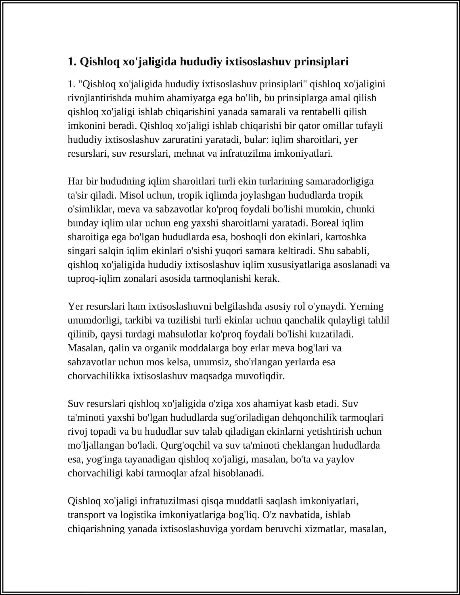 QISHLOQ XOJALIGIDA ISHLAB CHIQARISHNI JOYLASHTIRISH VA IXTISOSLASHTIRISH 3