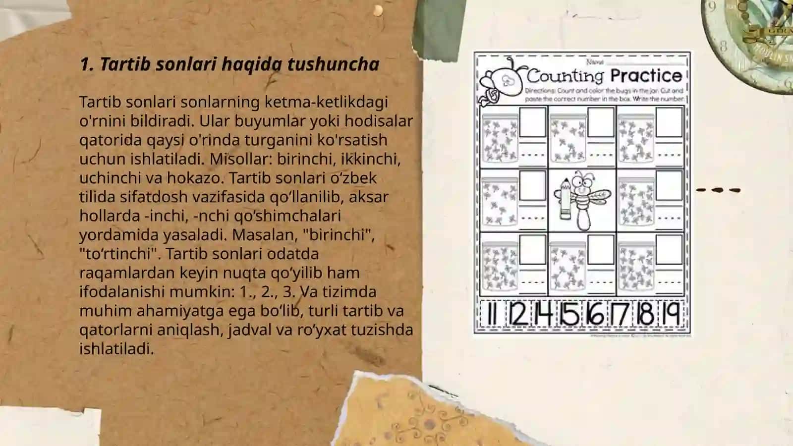 Tartib va sanoq natural sonlari miqdorlarni o‘lchash natijasi 3