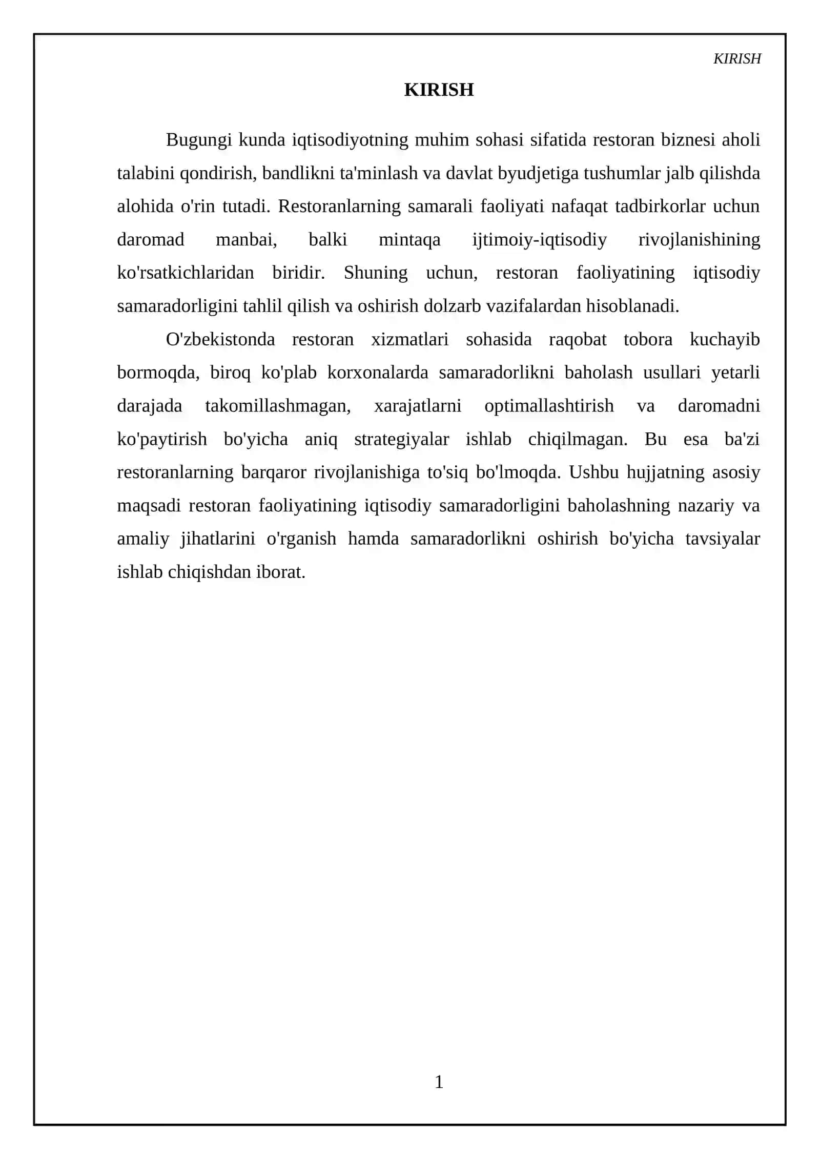 Restoran faoliyatining iqtisodiy samaradorligi 3