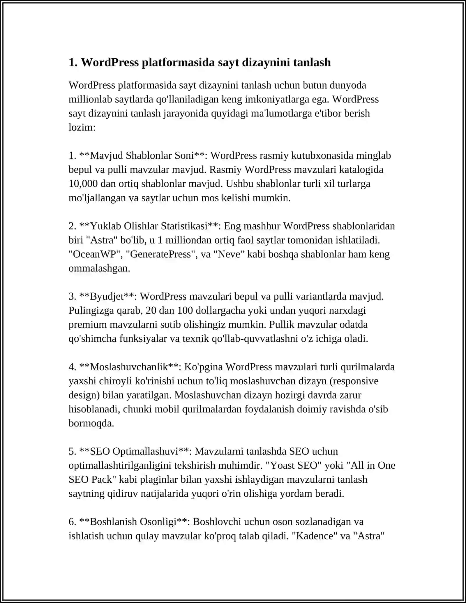 WORDPRESS PLATFORMASIDA SAYT DIZAYNINI ISHLAB CHIQISH. WEB-SAYTGA KONTENTLAR JOYLASHTIRISH 3