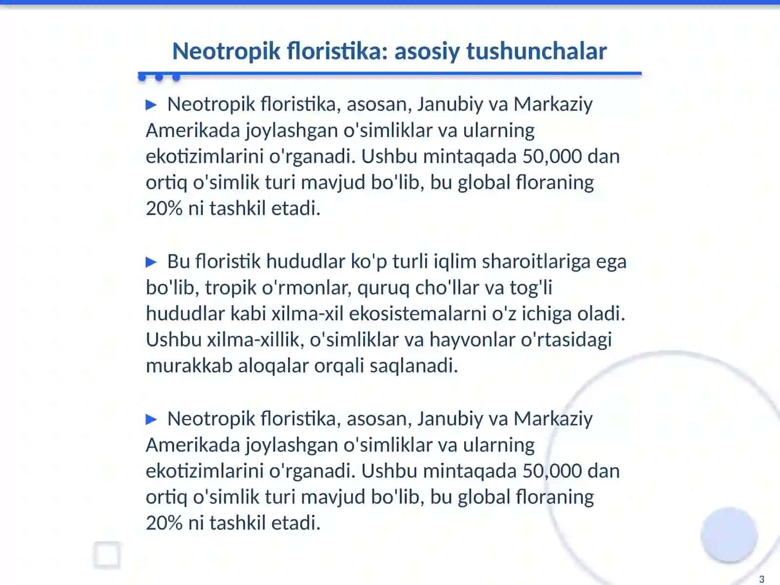 Neotropik floristik olami va uning kichik olamlarini kontur xaritaga tushirish 3