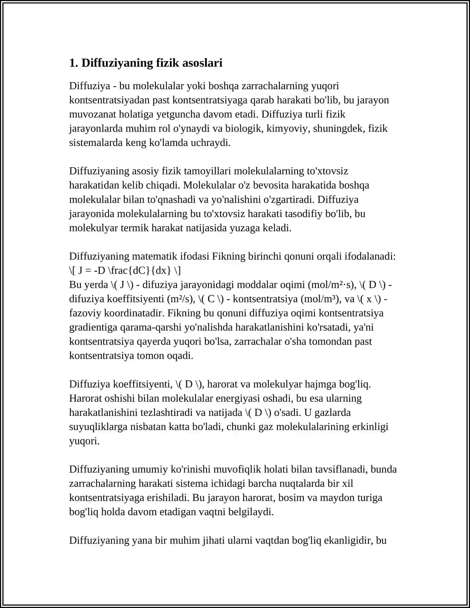 KOʻCHISH HODISALARI DIFFUZIYA ISSIQLIK OʻTKAZUVCHANLIK QOVUSHQOQLIK 3