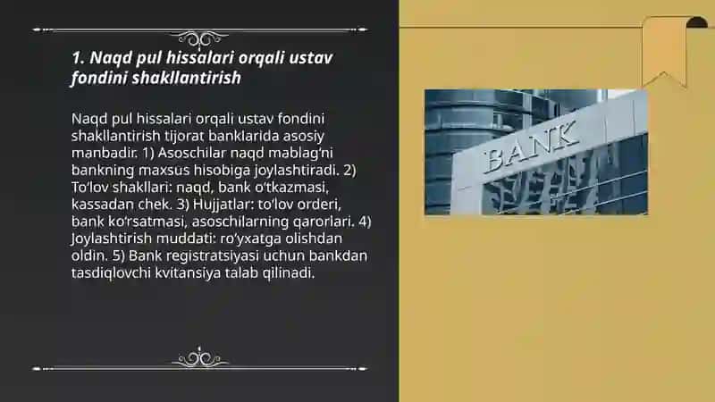 Tijorat banklarida ustav fondini shakllantirishmanbalari 3