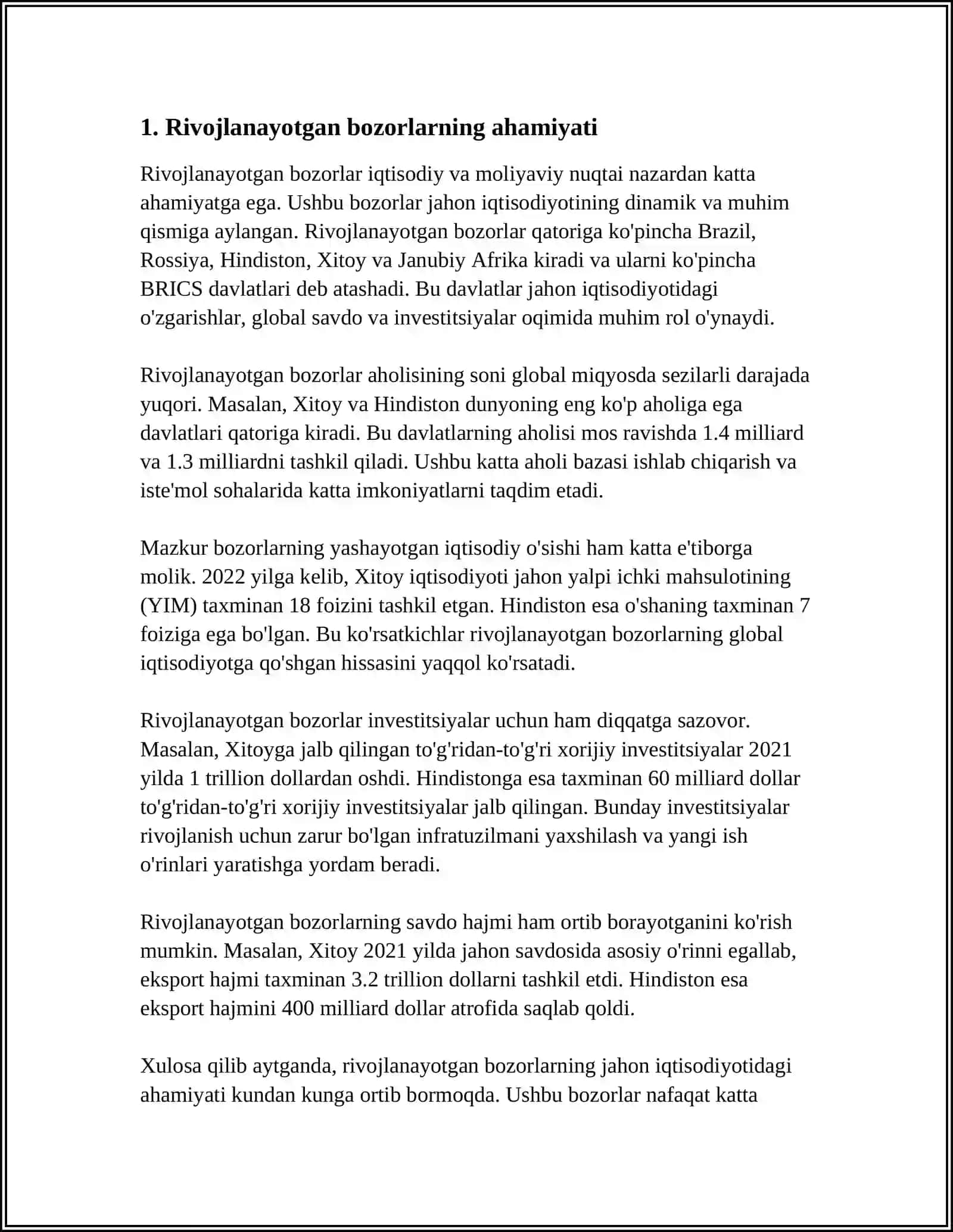 RIVOJLANAYOTGAN BOZORLARGA SARMOYA KIRITISH 3