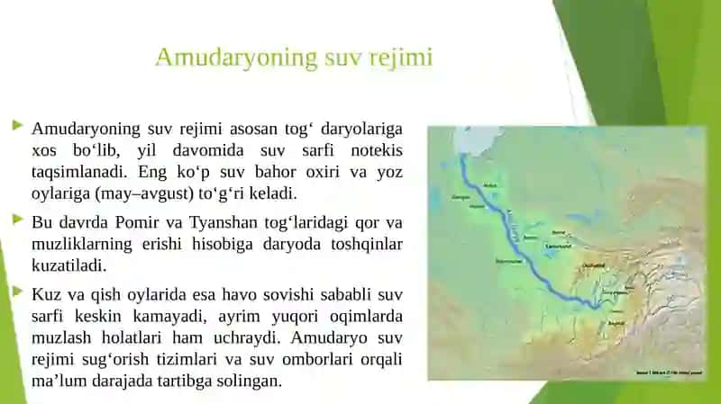 Amudaryoning suv rejimi, to‘yinish manbalari va irmoqlari haqida 3