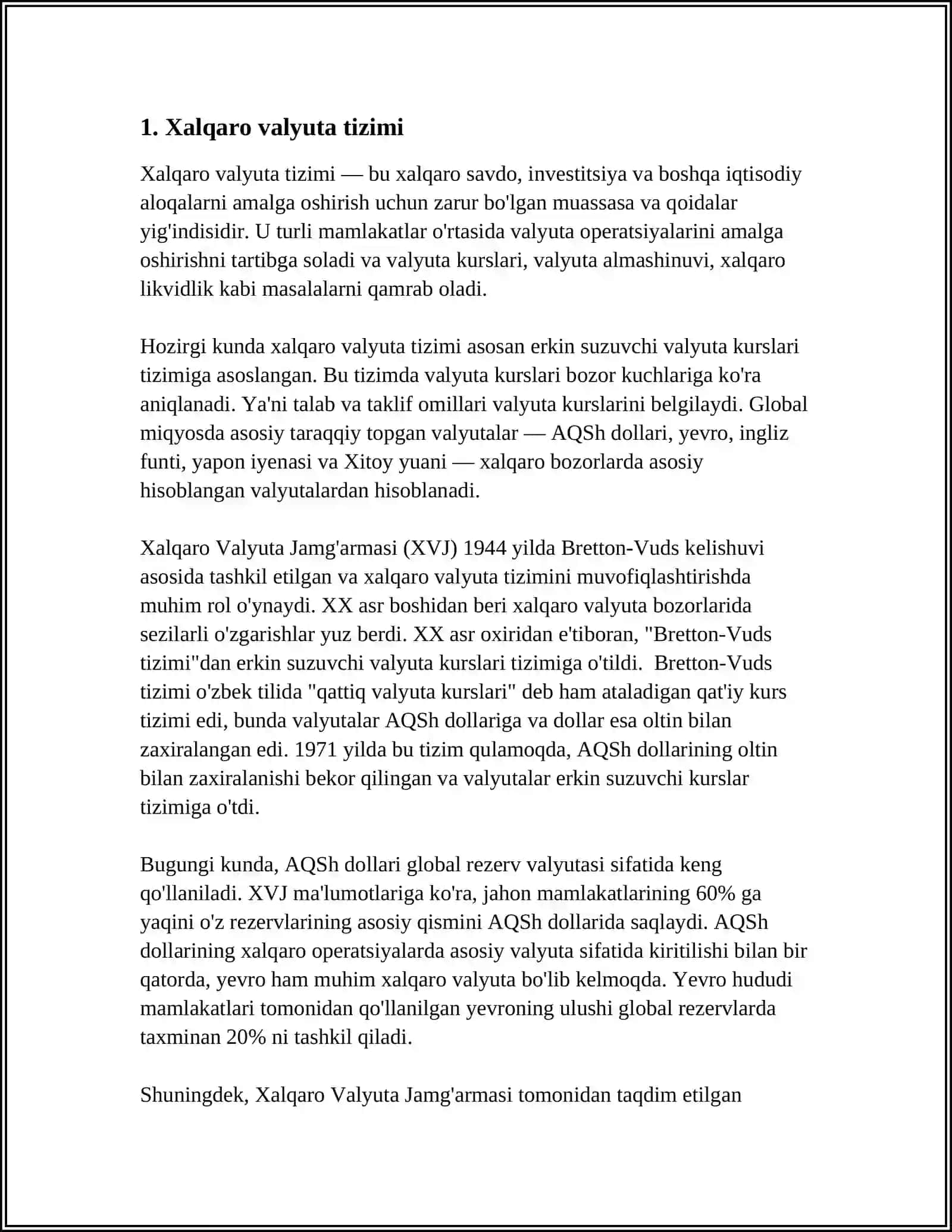 XALQARO VALYUTA MUNOSAVATLARI ASOSLARI 3