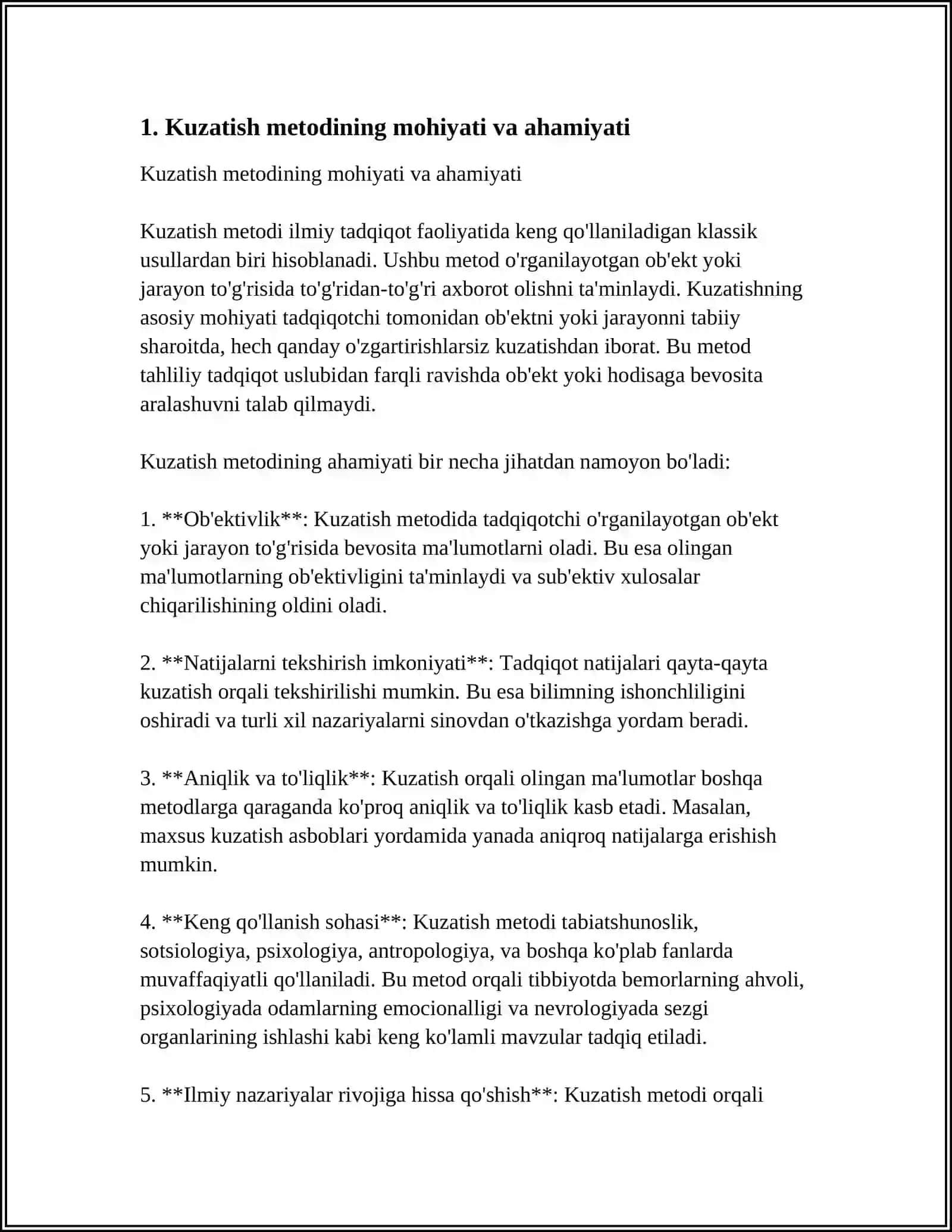 KUZATISH DASTLABKI MANBAALARNI TOʻPLASH METODI SIFATIDA.ILMIY FARAZLARNING SHAKLLANTIRILISHI 3