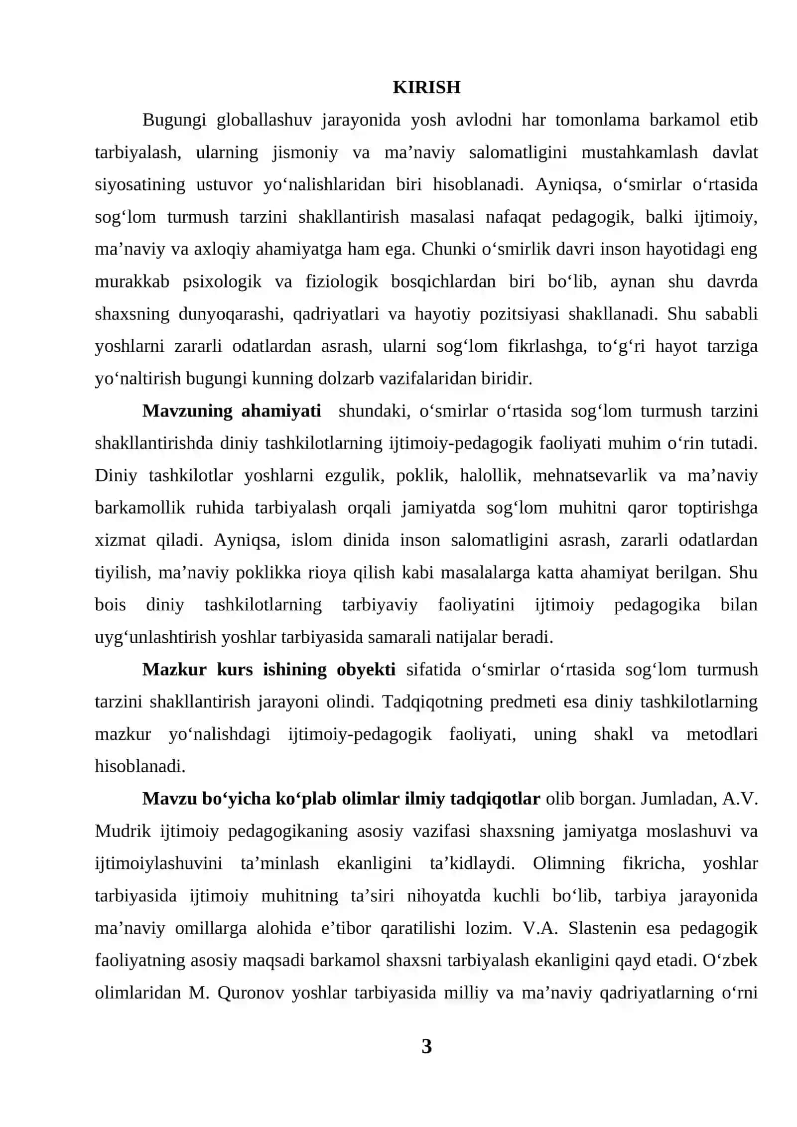 Oʻsmirlar oʻrtasida sogʻlom turmush tarzini shakllantirish boʻyicha diniy tashkilotlarning ijtimoiy pedagogika faoliyati 3