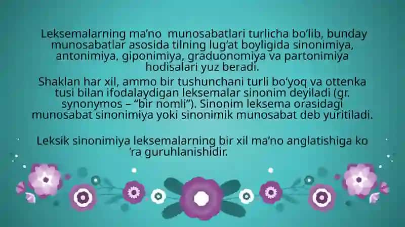 Ma'nodoshlik. Leksik sinonimiya 3