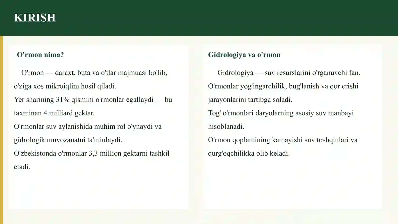 O'RMONNING GIDROLOGIK AHAMIYATI 3