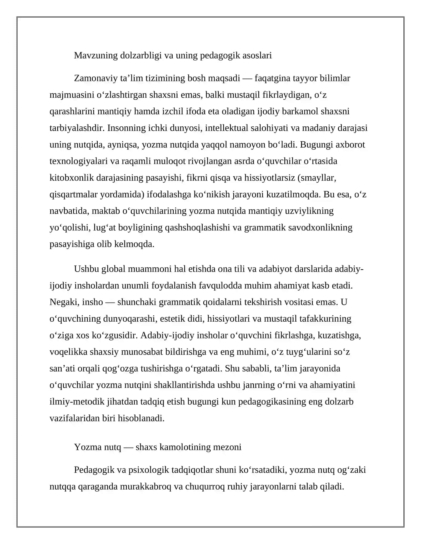 O‘quvchilar yozma nutqini o‘stirishda adabiy-ijodiy inshoning o‘rni. 3