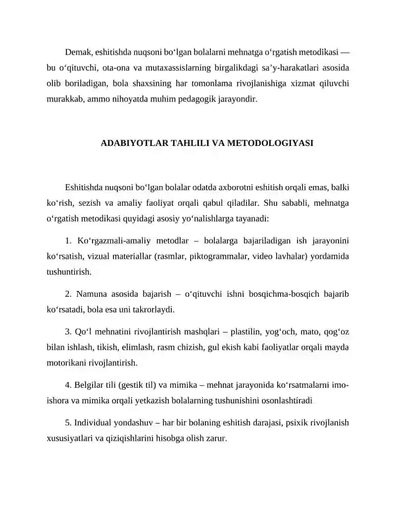 ESHITISHDA NUQSONI BOʻLGAN BOLALAR UCHUN MEHNATGA OʻRGATISH METODIKASI 3