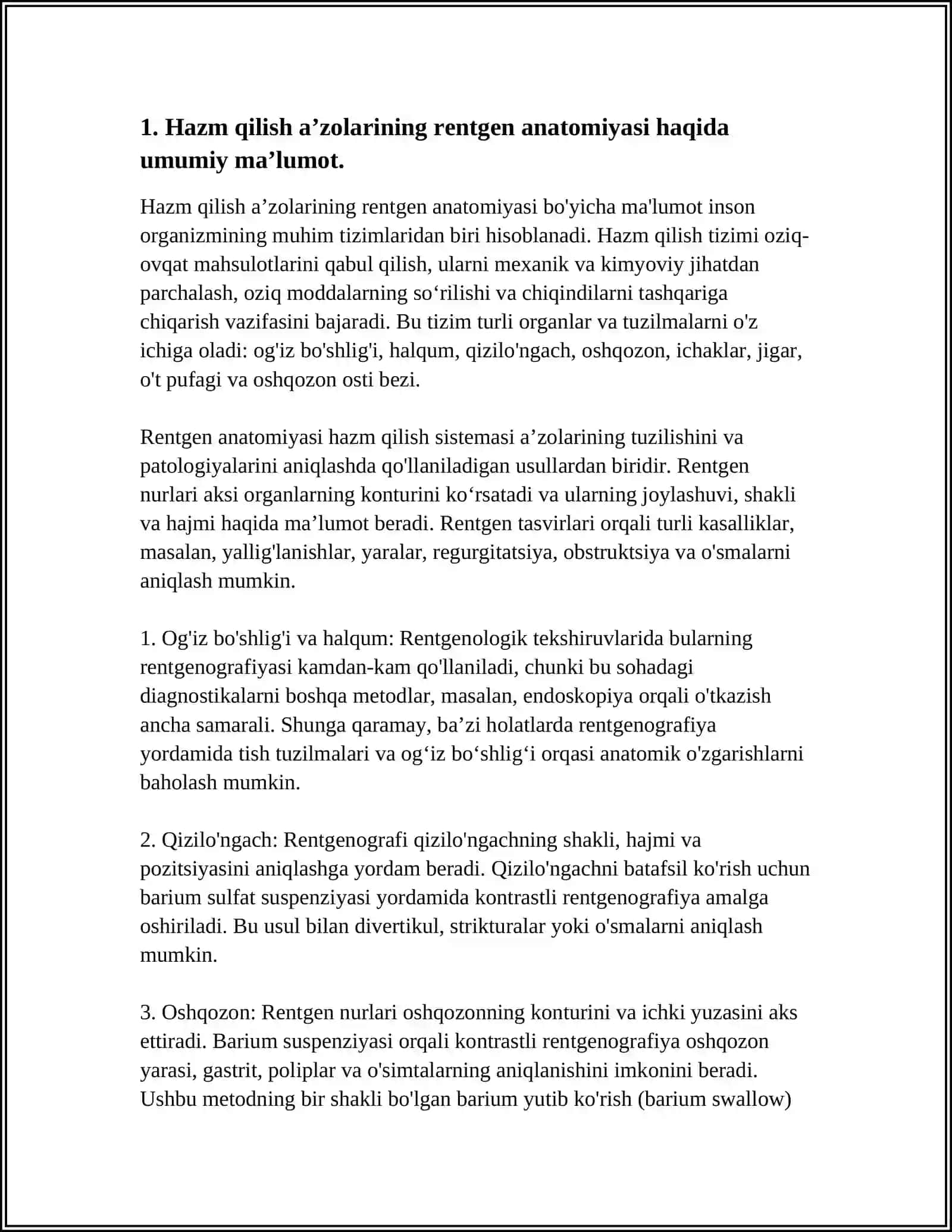 HAZM QILISH AʼZOLARINING RENTGEN ANATOMIYASI VA RIVOJLANISH NUQSONLARI 3