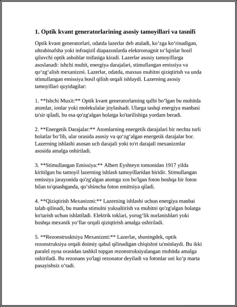 OPTIK KVANT GENERATORLARI. LAZERLAR VA ULATNI TIBBIYOTDA,XUSUSIY,STOMATOLOGIYADA QO’LLANISHI 3