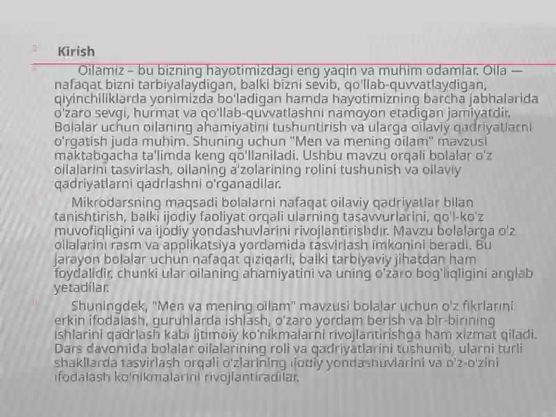 Rasm va applikatsiya (Men va mening oilam). (tayyorlov guruh) Sanʼat markazi 3