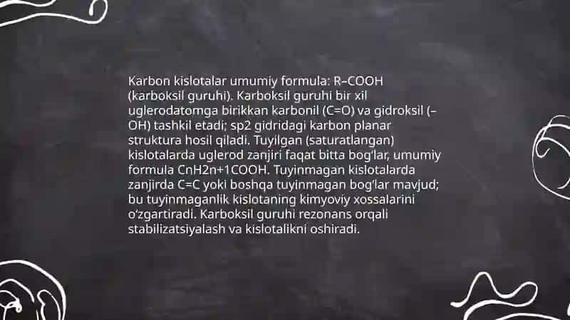 Tuyilgan va tuyinmagan Karbon kislotalari, tuzulishi, nomlanishi 3