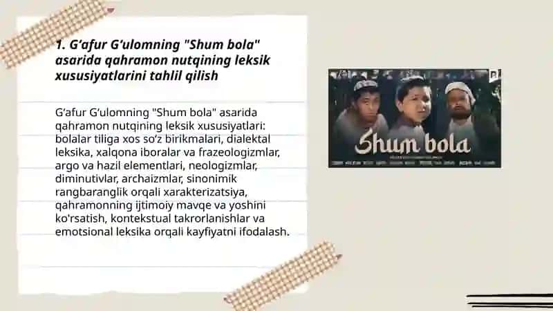 Shum bola asarida qahramon nutqi ustida ishlash 3