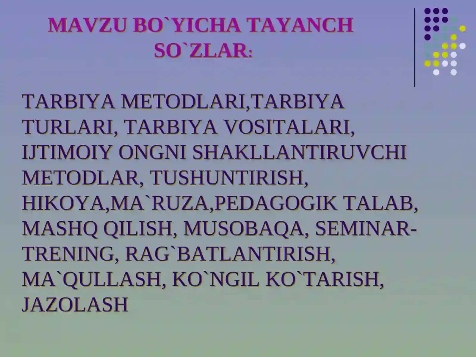 TARBIYA METODLARI 3