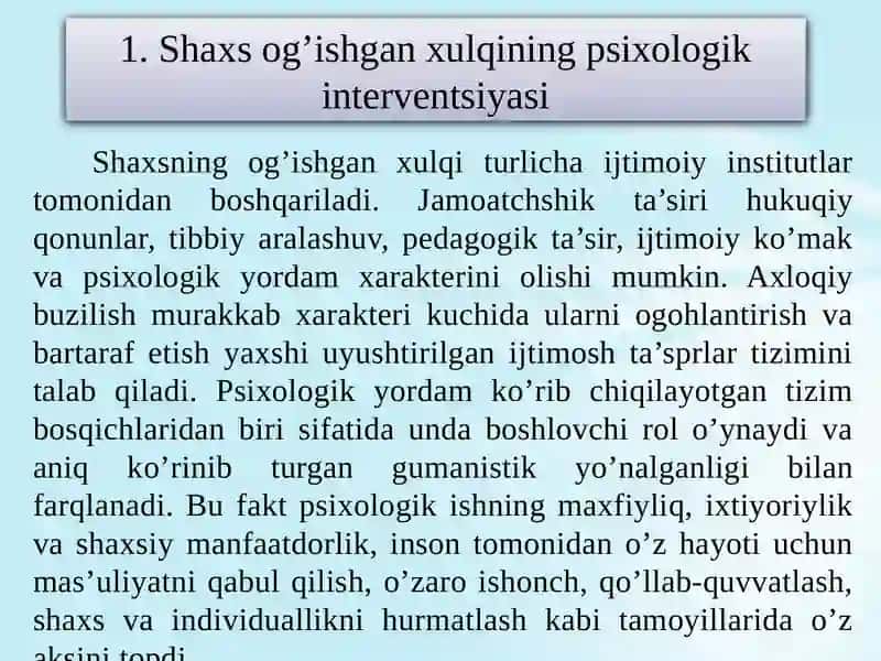 SHAXSOG’ISHGAN AXLOQINING PREVENTSIYASI VA INTERVENTSIYASI 3