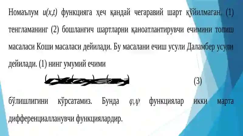 Tortebanishing tenglamasini o'zgarish (Fure) usuli 3