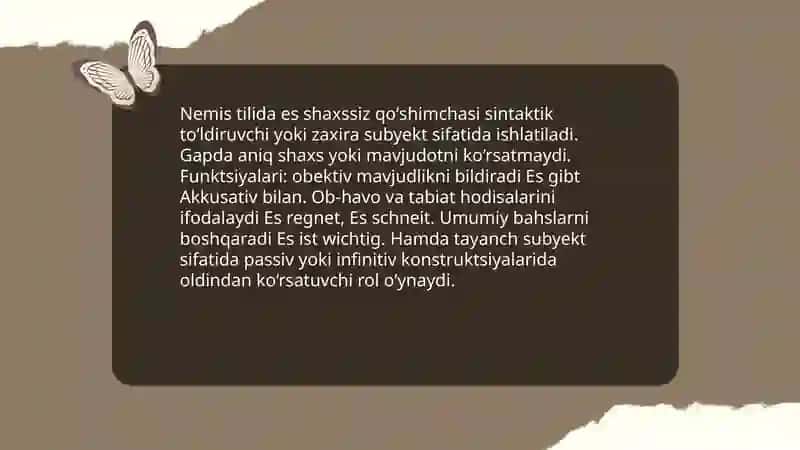 Nemis tilidagi Es shaxssiz qoʻshimchasini ishlatilishi 3
