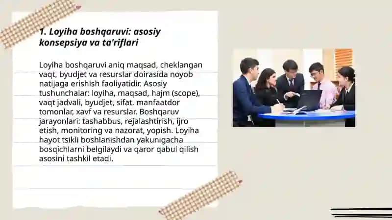 Loyiha boshqaruvi evolyutsiyasi:konsepsiya va ta'riflar 3