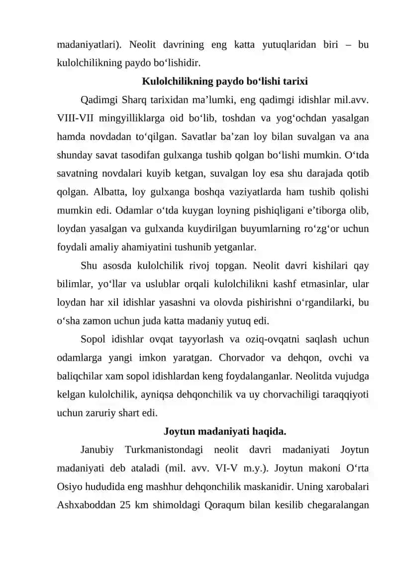 Neolit davri xo’jaligi va moddiy madaniyati 3