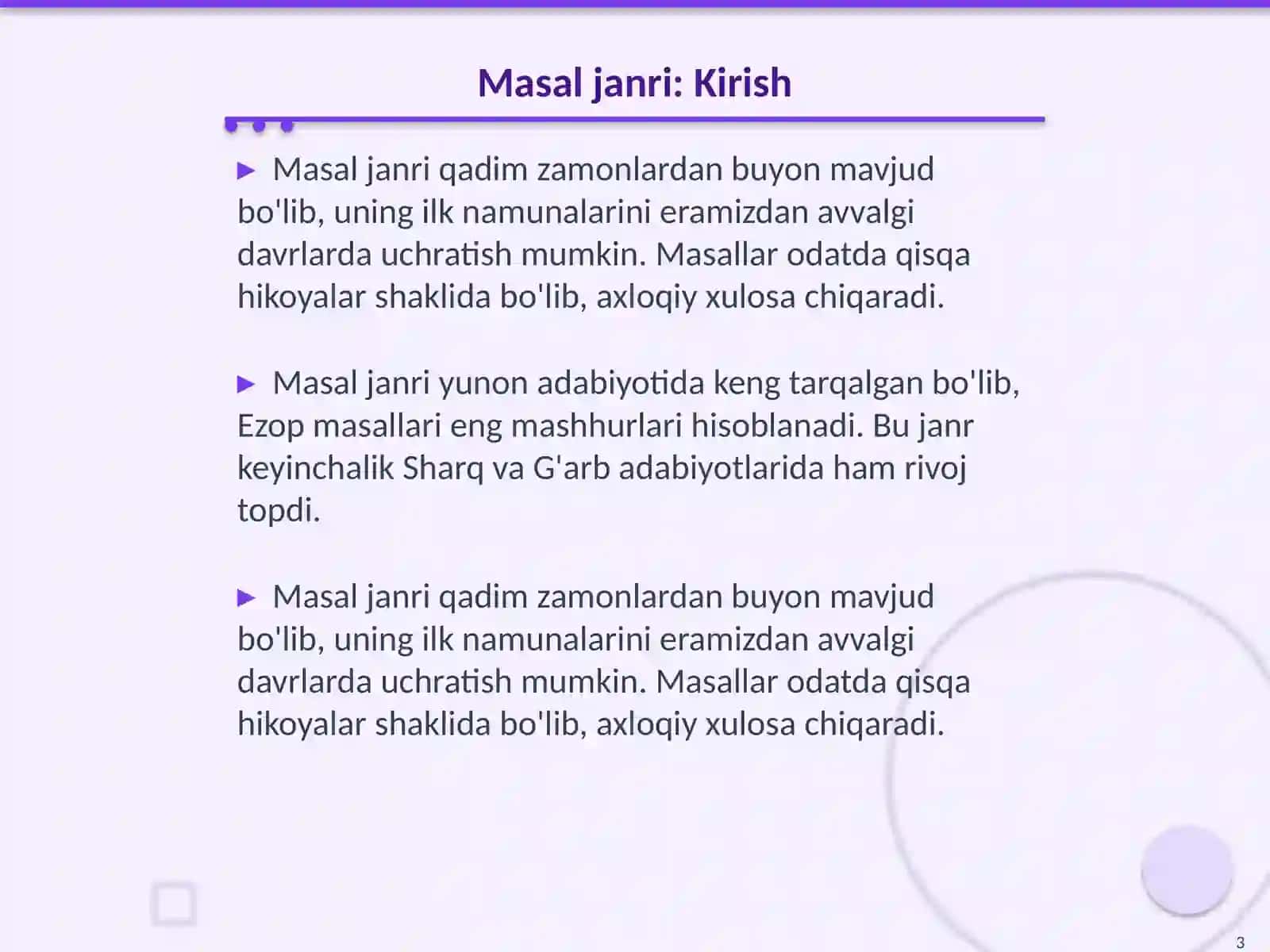 Masaljanriga xos matnlar ustida ishlash 3