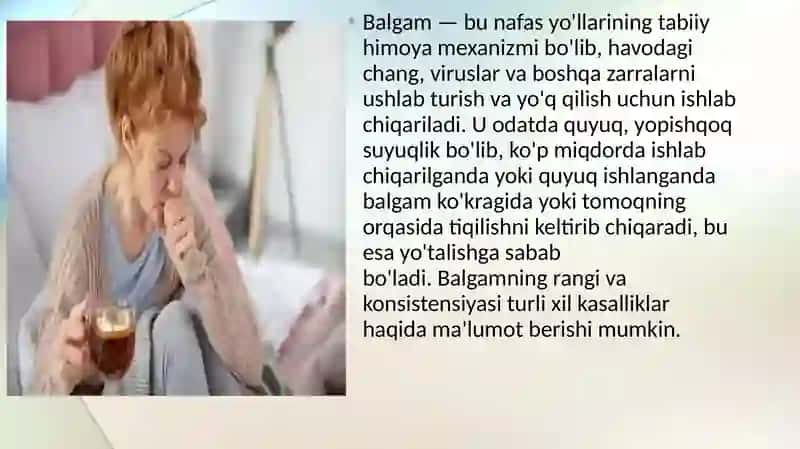Nafas a’zolari kasalliklaridagi balg‘am va plevra suyuqligini labarator tekshiruv natijalarini interpretatsiyasi. 3