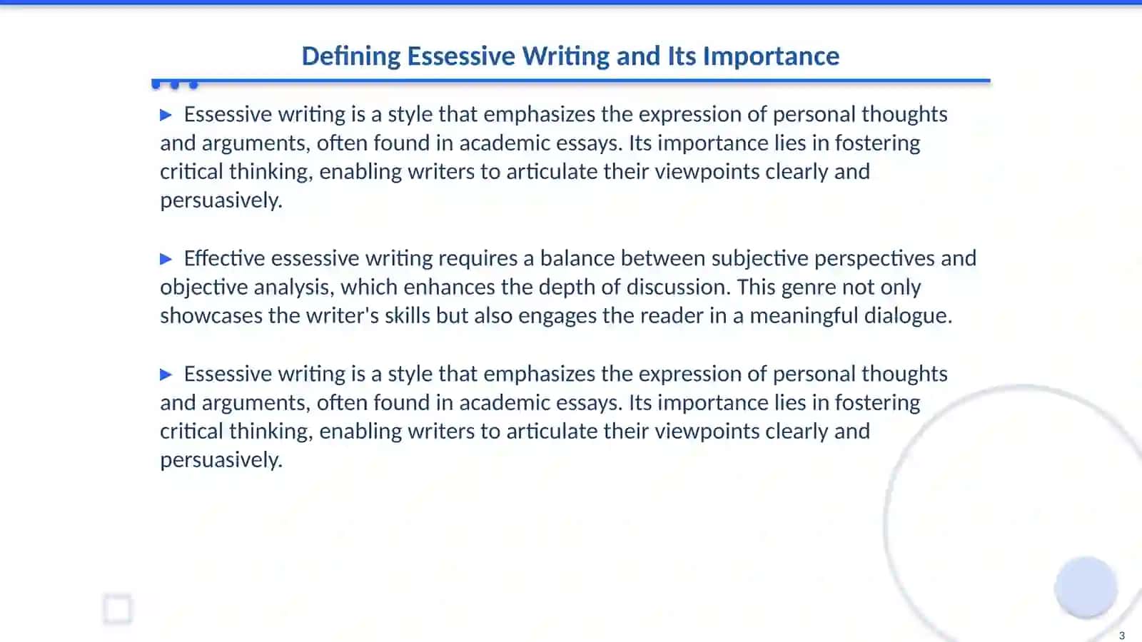 Methods and criteria for essessive writing 3