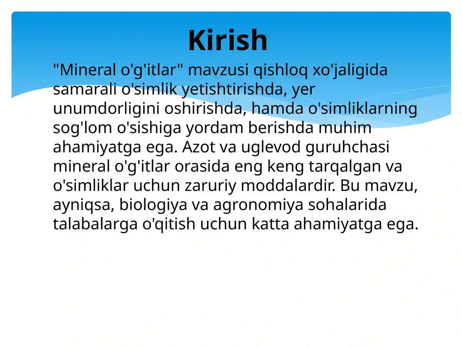 Azot va uglevod guruhchasi. Mineral o'g'itlar mavzusini o'qitish metodikasi. 3