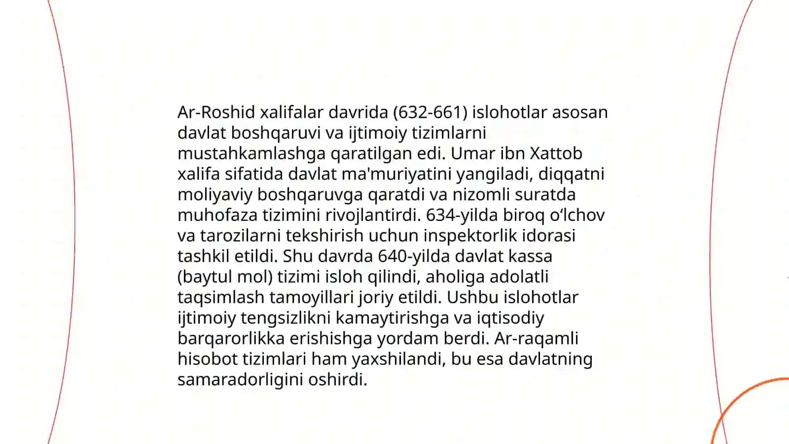 Roshid xalifalar hukmronligi davridagi islohotlarning mohiyati 3