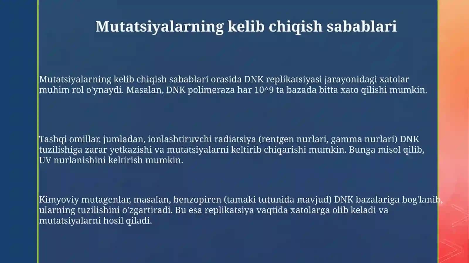 Mutatsiyalar:sabablari, shakllari, ahamiyati va biologik oqibatlari 3