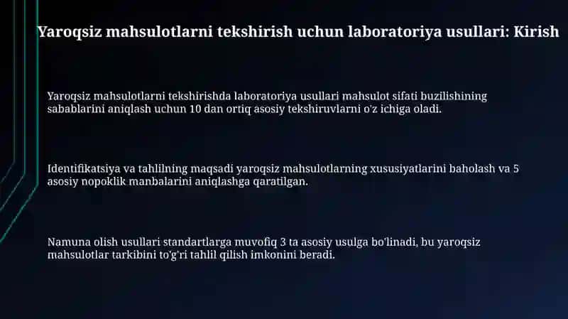 Yaroqsiz mahsulotlarni sinash uchun laboratoriya usullari 3